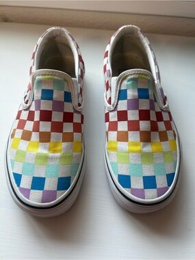 Vans Slip-On Checkerboard Rainbow Canvas Shoes